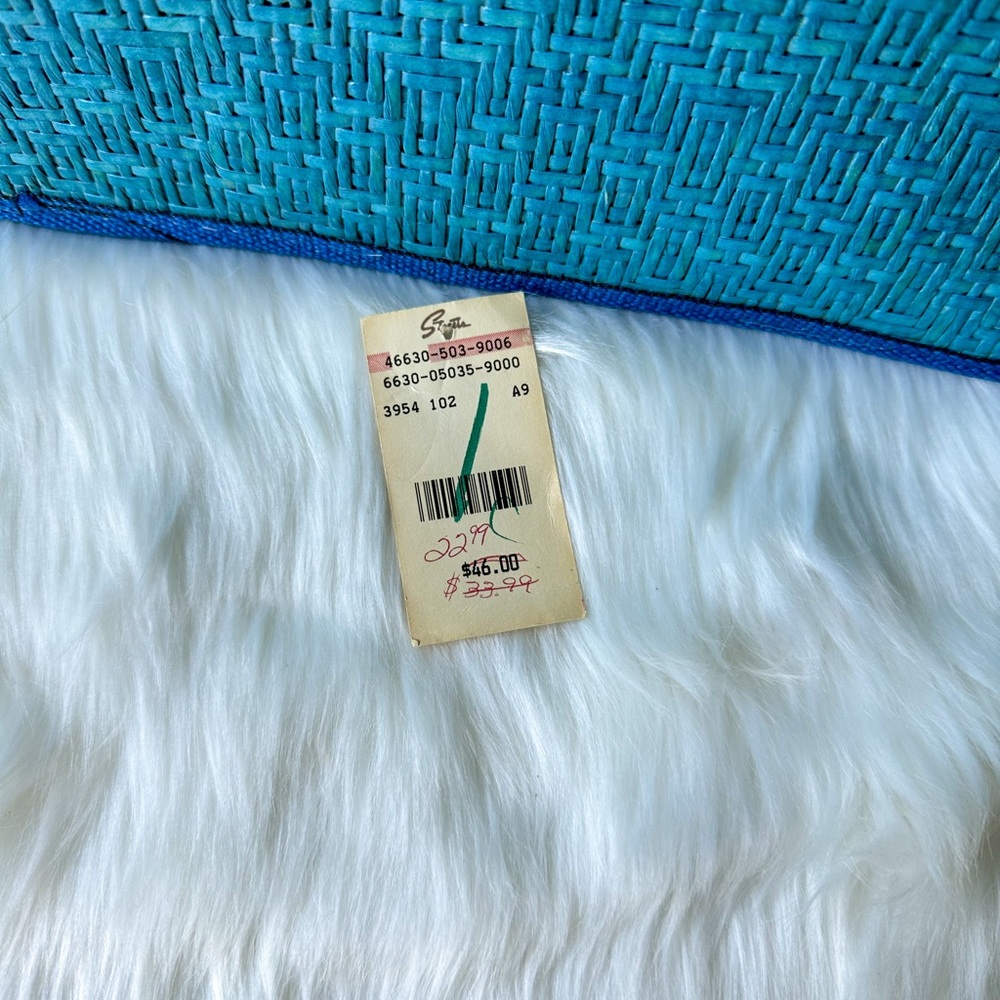 Vintage Vanessa Wicker Woven Purse Blue Half Circle Moon Beach Bag Tote Clutch - Picture 6 of 8